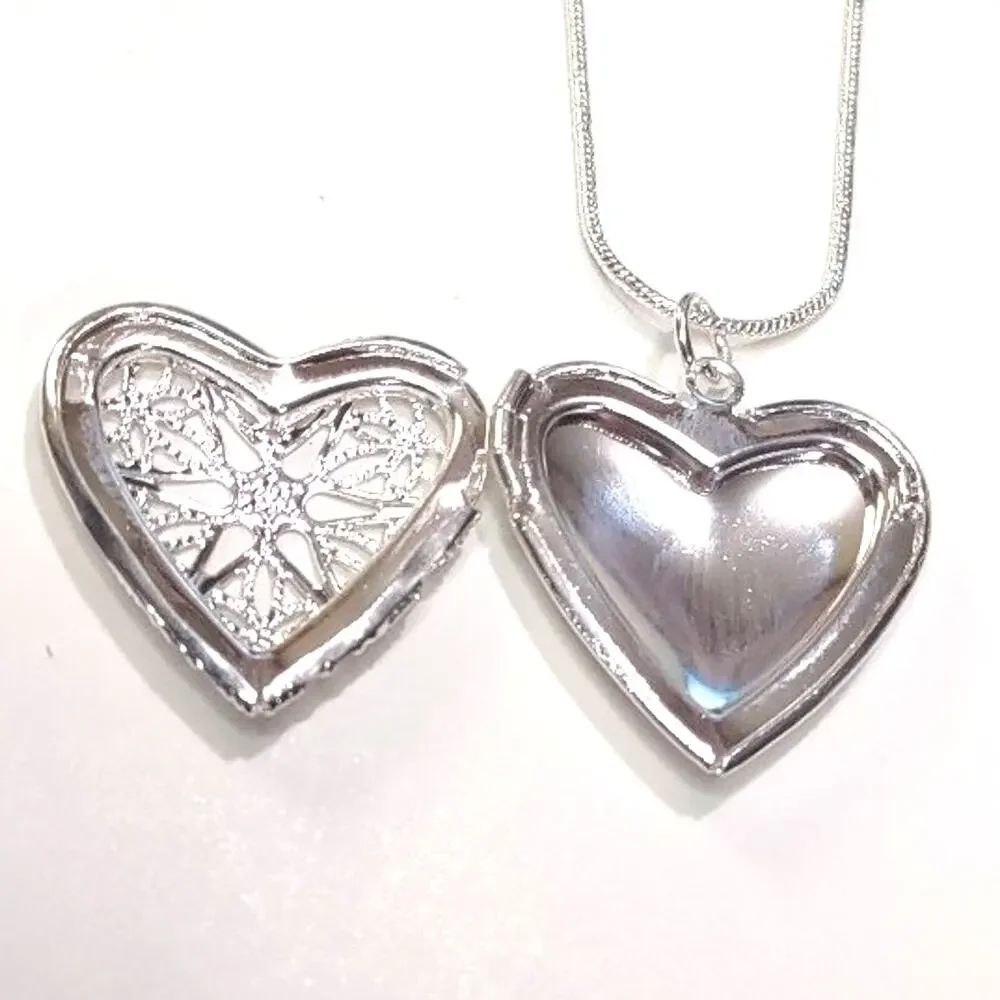 925 Silver Necklace Heart Locket Star Lattice Pattern Valentines Birthday Gift - Picture 4 of 8